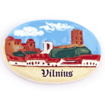 keraminis magnetas vilnius panorama su miesto siluetu